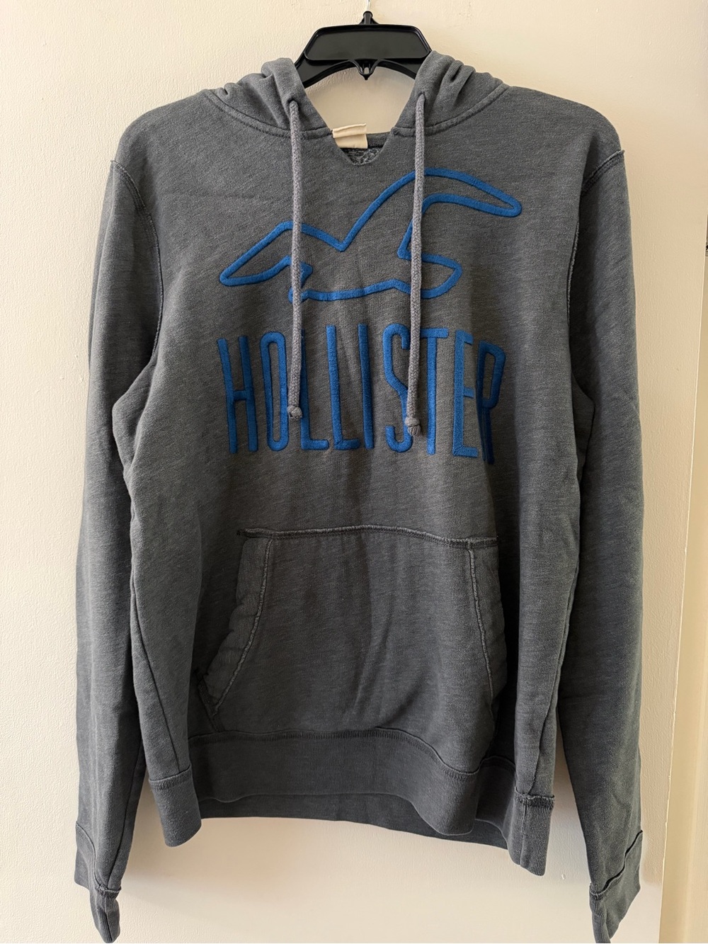 Hollister Men’s Gray Pullover Hoodie with Blue Logo